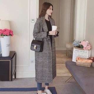 Áo khoác dạ dài kẻ