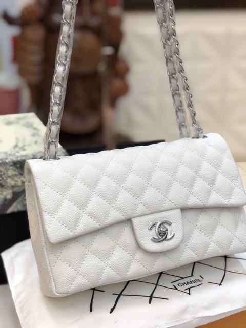 Túi classic super da dê màu trắng size 26cm