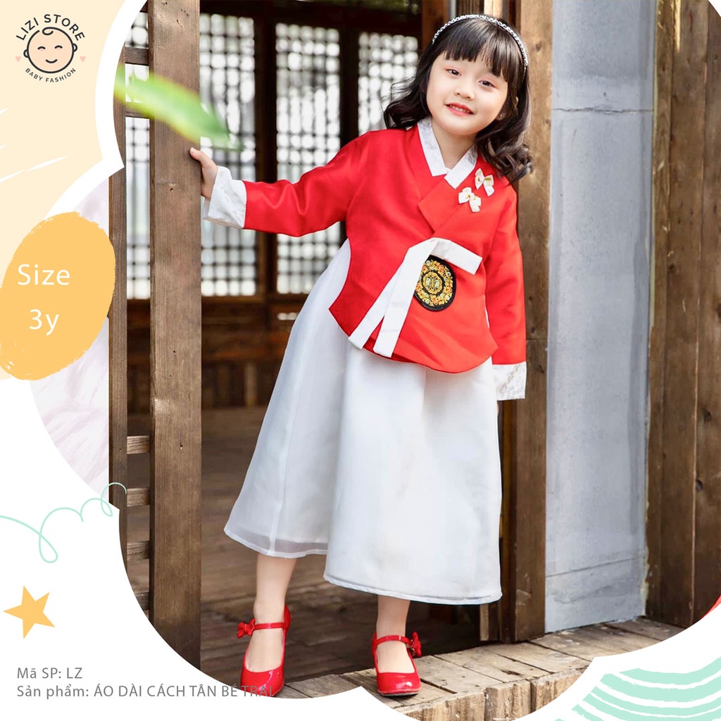 Áo dài bé gái LIZI LZ05 áo đỏ chân váy trắng dáng cách tân hanbok hàn quốc siêu xinh