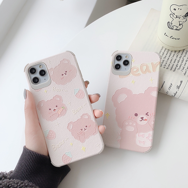 Ốp lưng iphone da Auto Focus bear hồng 6s/6splus/7/7plus/8/8plus/x/xr/xs/11/12/pro/max/plus/promax - Awifi Case U1-7 | BigBuy360 - bigbuy360.vn
