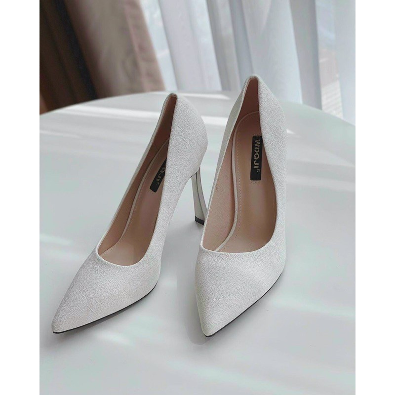 Giày cao gót dẹt trắng trơn 9cm