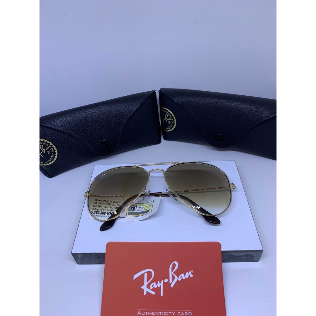 2777-9_Kính Ray-Ban beige gọng vàng cổ điển chống UV(cóvỏ-tem-card chính hãng)