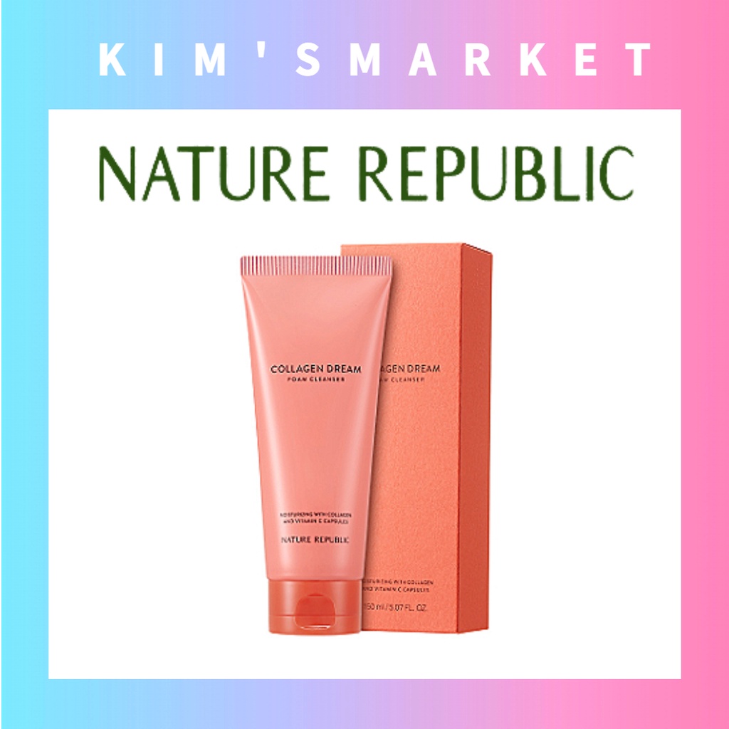 ✨Nature Republic✨(150ml) Collagen Dream Vitamin C Capsule Foam Cleanser kim's market Bong bóng làm sạch lớn Chống lão hoá Làm ẩm Mụn trứng cá Nhạy cảm Lấp lánh Da trắng Lỗ chân lông Đầu đen Vòng tròn tối Da khô Trí tuệ Kem Ampoule Chất keo Huyết