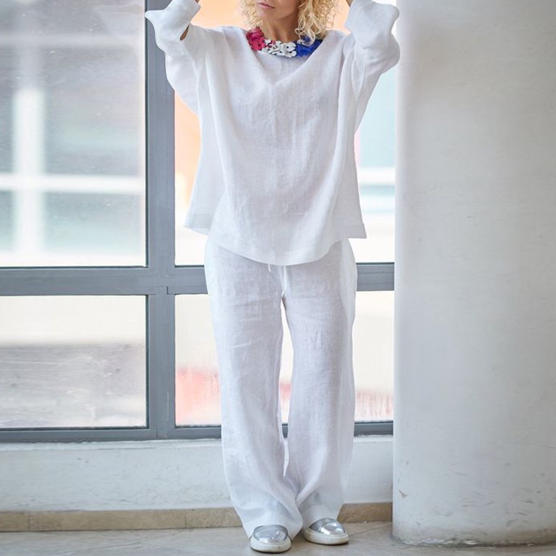 Bộ đồ Zanzea gồm áo dài tay cổ tròn và quần ống rộng thời trang dành cho nữ