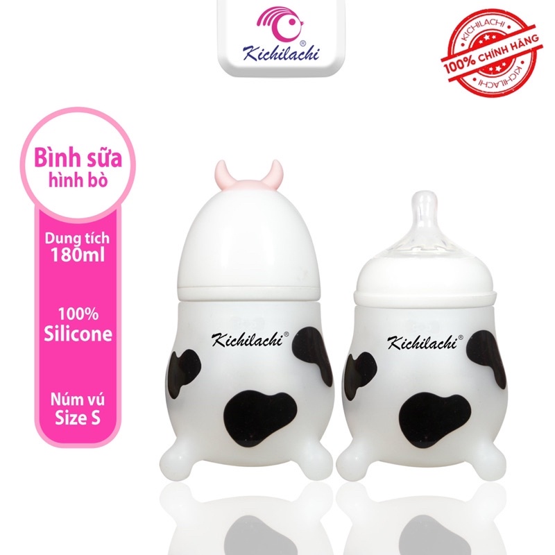 Combo 2 núm ti bình bò sữa Kichilachi cổ rộng silicone cao cấp, siêu mềm, mô phỏng bầu vú mẹ
