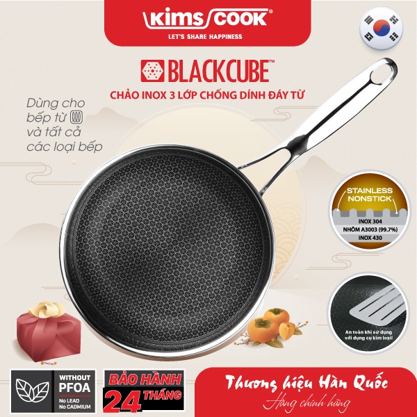 Chảo Blackcube INOX 3 lớp đáy từ chống dính Kims Cook