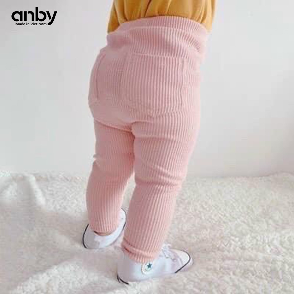 Quần legging cho bé từ 0 đến 5 tuổi ANBY thun gân len tăm đính 2 túi sau màu trơn co giãn AB24