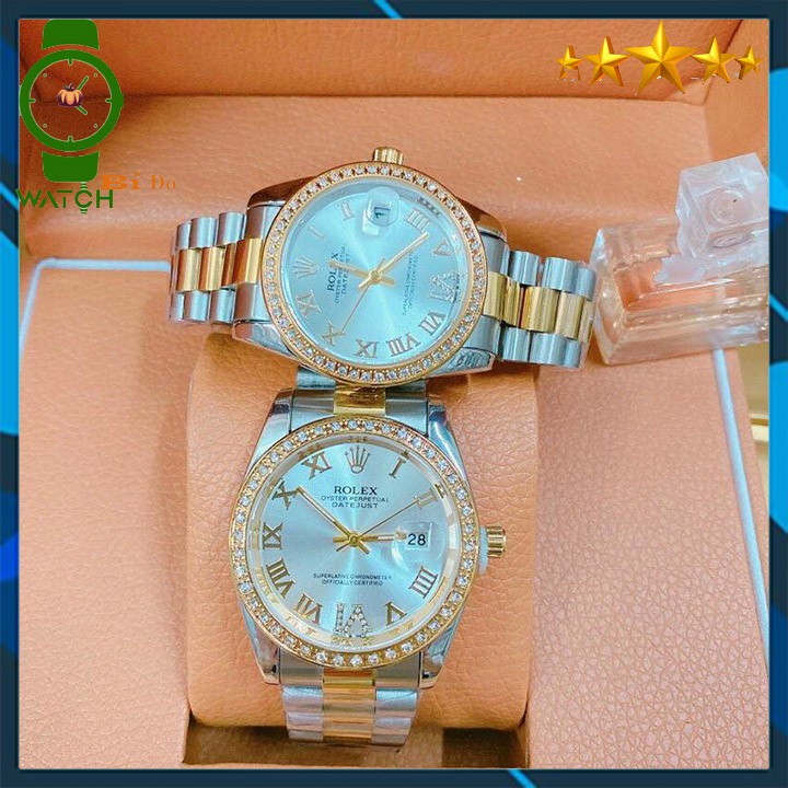 Đồng hồ Rolex nam nữ cao cấp dây đúc hợp kim NGUYÊN KHỐI không gỉ, không phai màu, mặt đính hạt - Bảo hành 12 tháng