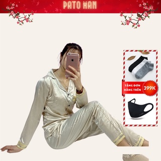 Bộ ngủ pizama phi lụa hàng chuẩn loại 1 chữ kí áo dài quần dài,hàng cao cấp không bai dãn