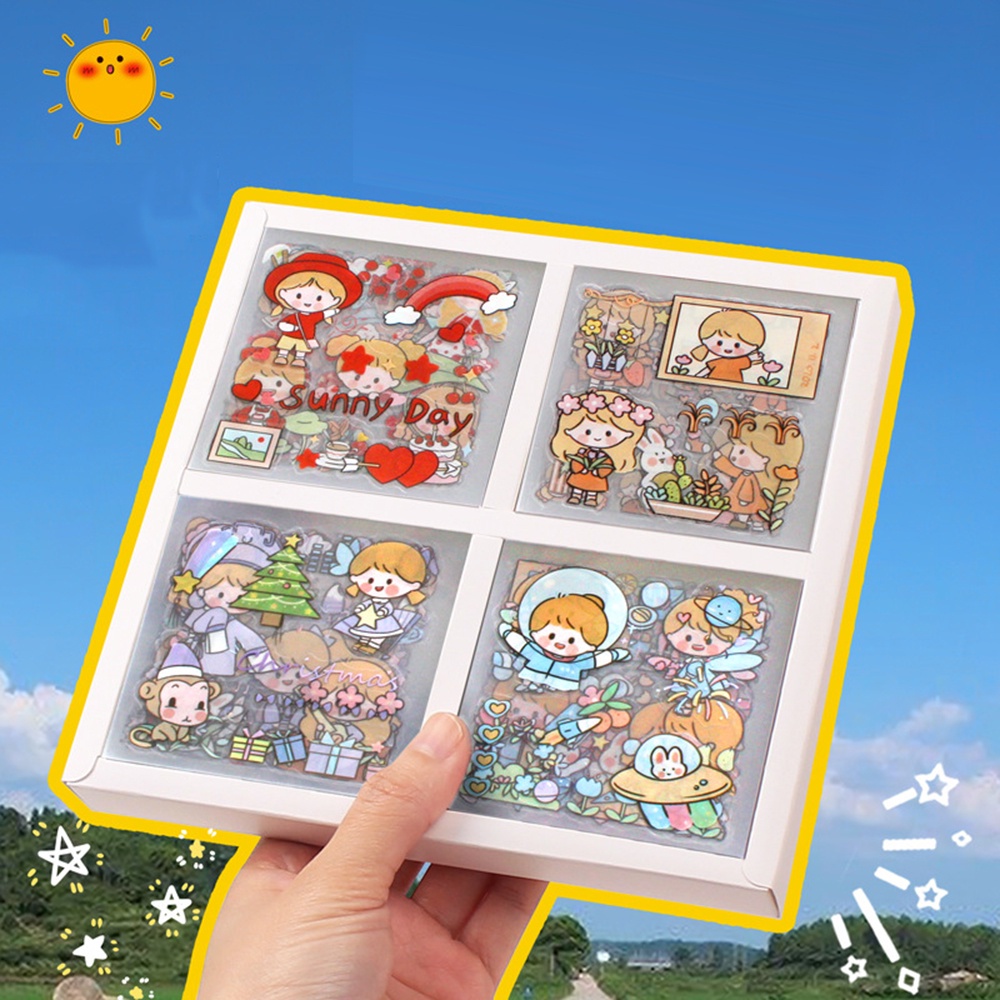 Bộ 100 miếng dán trang trí hình nhân vật hoạt hình dễ thương chống thấm nước cho hộp quà tặng 1