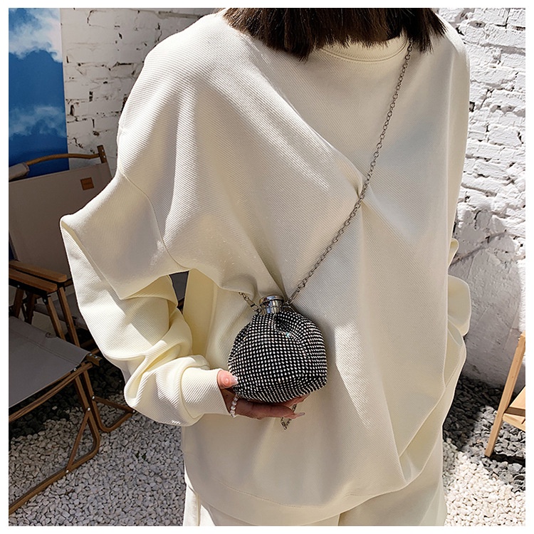 Túi đeo chéo JASMIN NOIR đính đá phối dây xích thời trang cho nữ