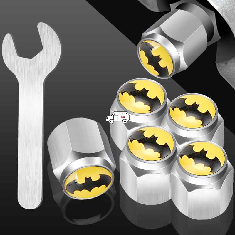 Set 4 Nắp Van Bánh Xe Chống Rỉ Sét Hình Batman Superman Punisher
