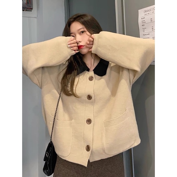 Áo khoác croptop cadigan cổ bẻ