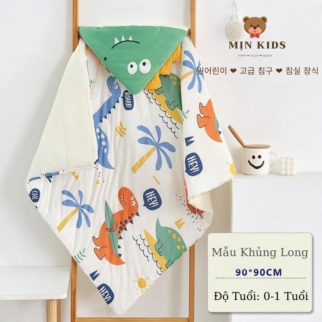 Chăn ủ cho bé sơ sinh, ủ trần bông MỊN KIDS, in họa tiết cute dành cho bé 0 - 12 - U1