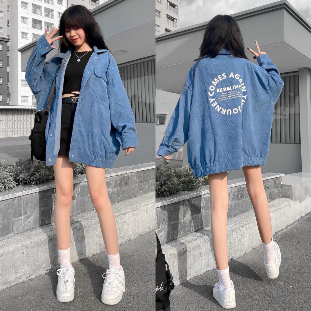 Áo Khoác Sơ Mi Nhung Chữ In Mặt Sau AKN13 Cardigan Nam Nữ Unisex kiểu dáng Ulzzang