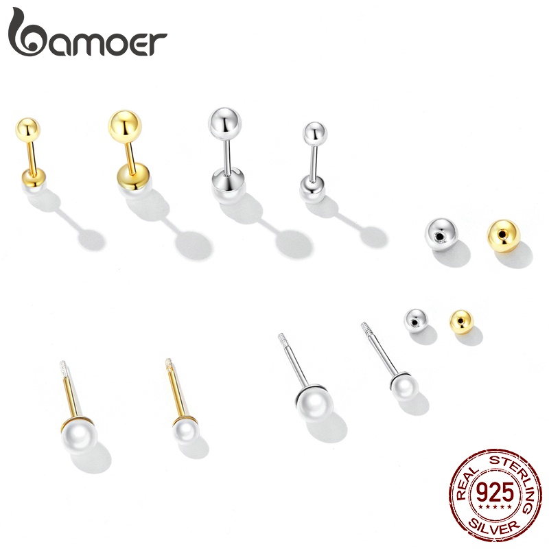 Khuyên tai BAMOER bạc 925 đính ngọc trai thời trang