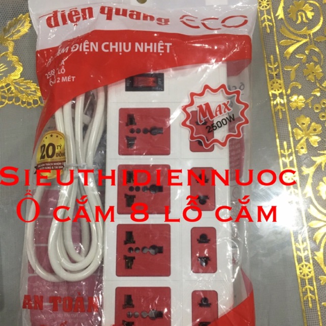 Ở CẮM CÓ DÂY ĐIỆN QUANG 8 LỖ CẮM