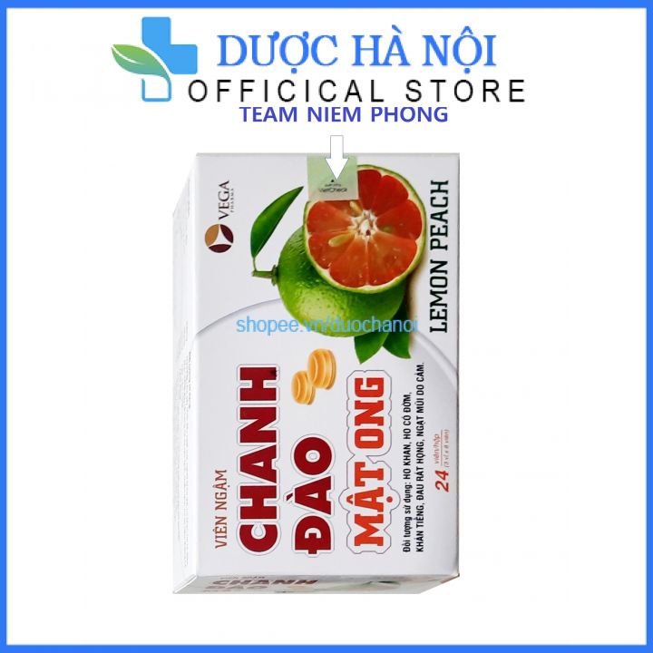 Viên ngậm chanh đào mật ong Vega hỗ trợ giảm ho, giảm đờm 8 viên x 3 vỉ