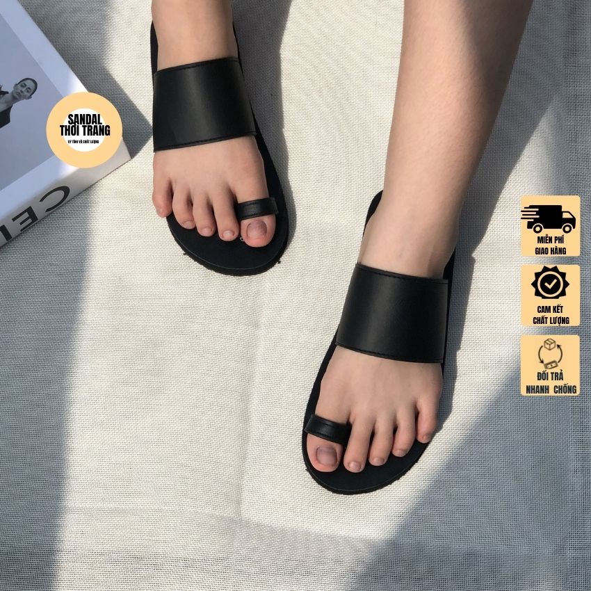 Dép sandal xỏ ngón nữ nam cao cấp Đen/Nâu size 30-44  SANDALTHOITRANG