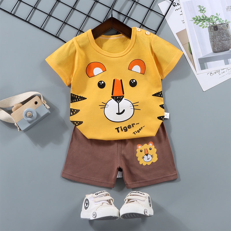 SUGE Bộ Đồ Ngủ Áo Thun Tay Ngắn Phối Quần Dài Thời Trang Mùa Hè Cho Bé Trai / Gái 0-6 Tuổi