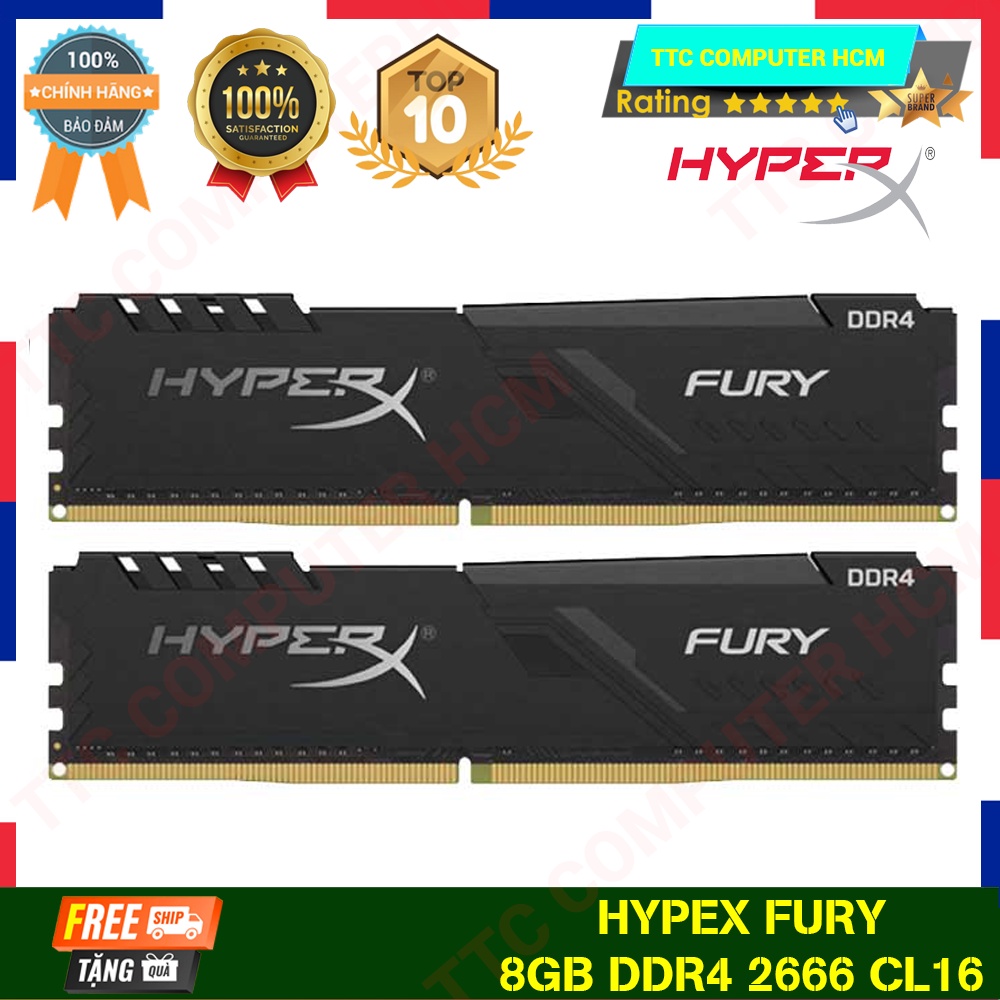 HYPERX FURY | Ram máy tính PC Kingston Fury HyperX DIMM 2666Mhz DDR4 CL16 Black 8GB HX426C16FB3/8 - HÀNG CHÍNH HÃNG