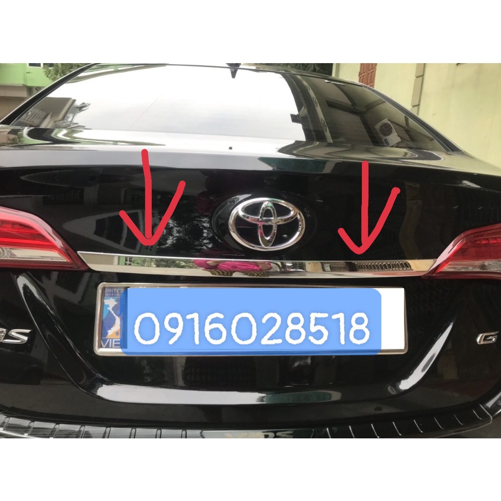 Ốp tay mở cốp, thanh đít cốp xe Vios 2019 2020 2021 2022 mạ Crom