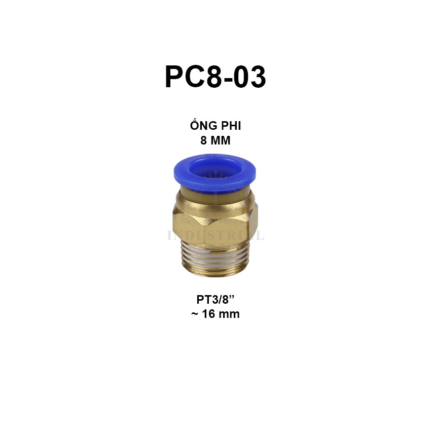 Đầu nối nhanh khí nén PC8 Series. Ống 8 mm, đủ các loại ren cho cút nối hơi và đầu nối hơi máy nén, xy lanh