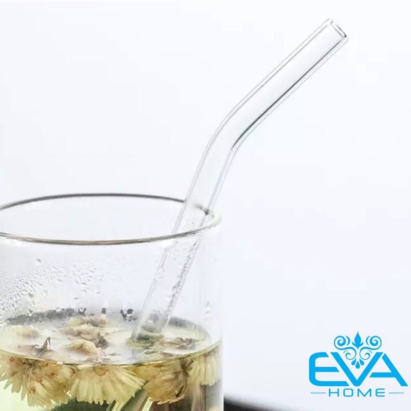 Ống Hút Thuỷ Tinh Trắng Trong Suốt Dáng Cong Glass Drinking Straws 18 Cm M3503