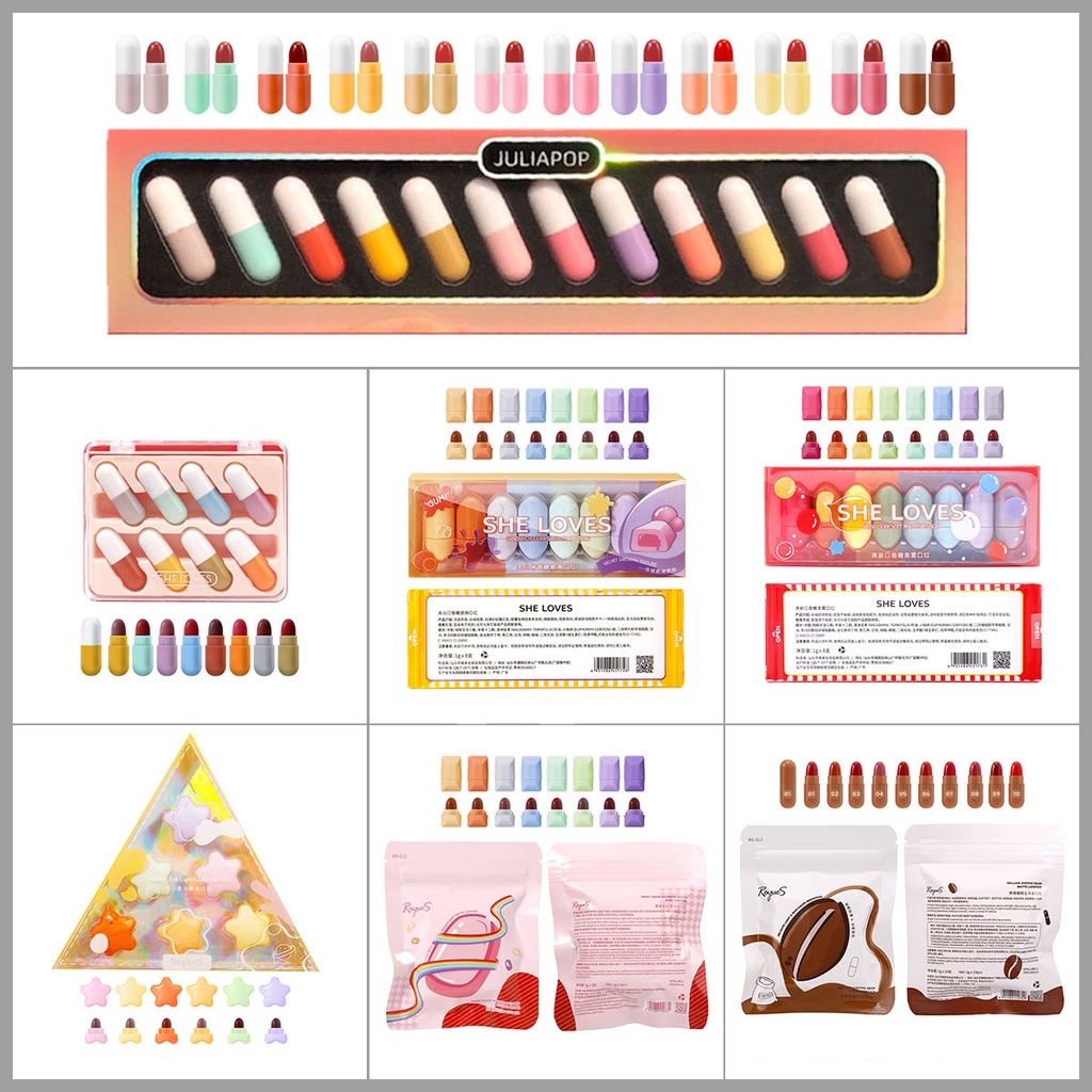 Bộ Son Lì Mini Chống Thấm Nước Lâu Trôi Thiết Kế Hình Viên Con Nhộng