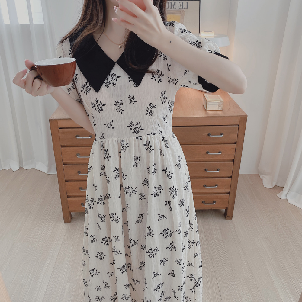 Đầm Cổ Bẻ In Họa Tiết Hoa Thời Trang Hàn Quốc Cho Nữ