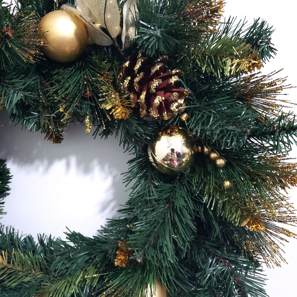 Vòng nguyệt quế giáng sinh treo cửa trang trí noel 3 Loại Lá Kim Tuyến hàng Việt Nam chất lượng cao