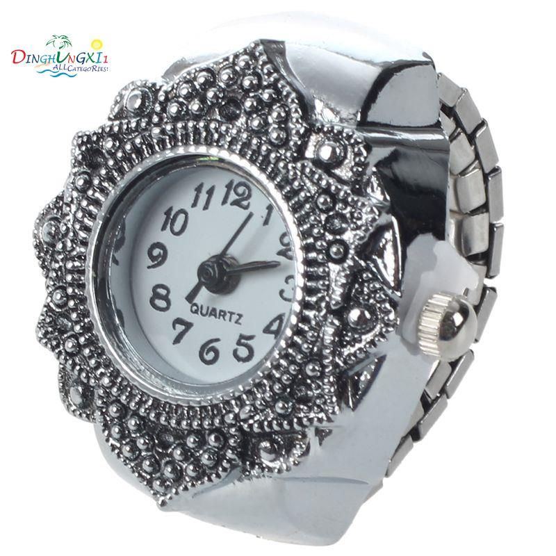 Nhẫn đeo tay chạm trổ hình hoa tích hợp đồng hồ xem giờ  UNISEX thời trang Thái Lan độc đáo