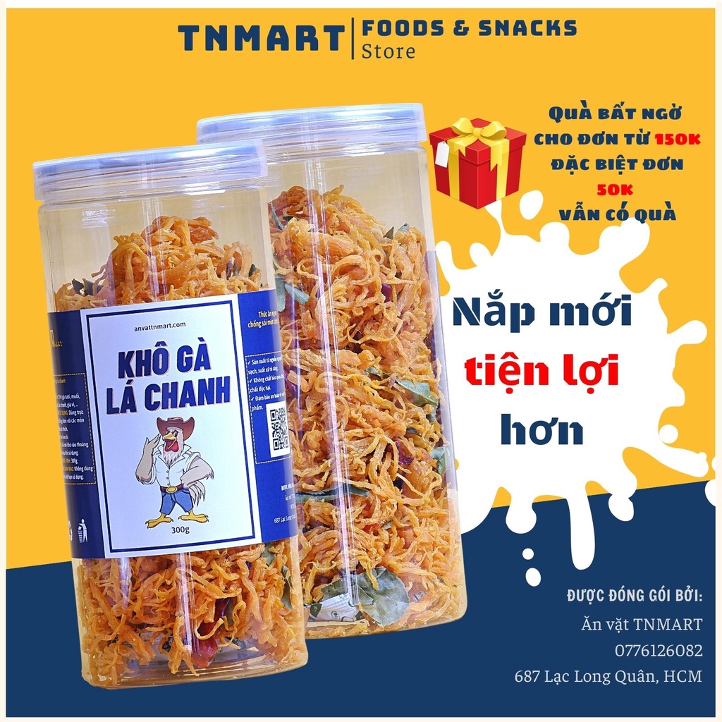Khô gà xé cay lá chanh 300g TiNimart đồ ăn vặt nội địa vừa ngon vừa rẽ