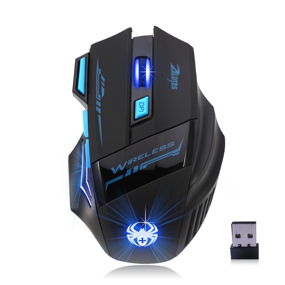 Chuột Gaming ZELOTES f14 quang học không dây , LED 2.4G 7 nút bấm