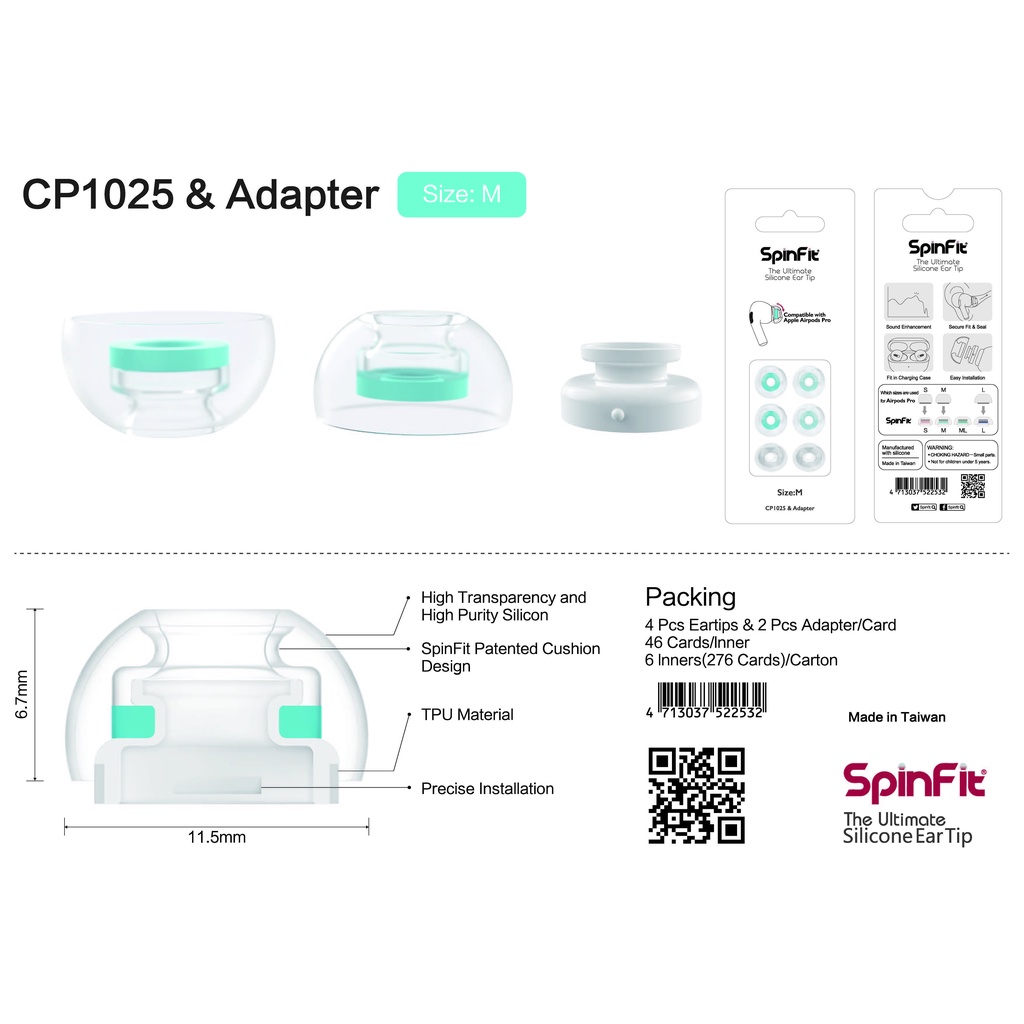 Nút tai nghe SpinFit CP1025 &amp; CPA2 | Eartips xoay 360 độ cao cấp, phù hợp cho Samsung Galaxy Buds Pro &amp; Jabra 85T