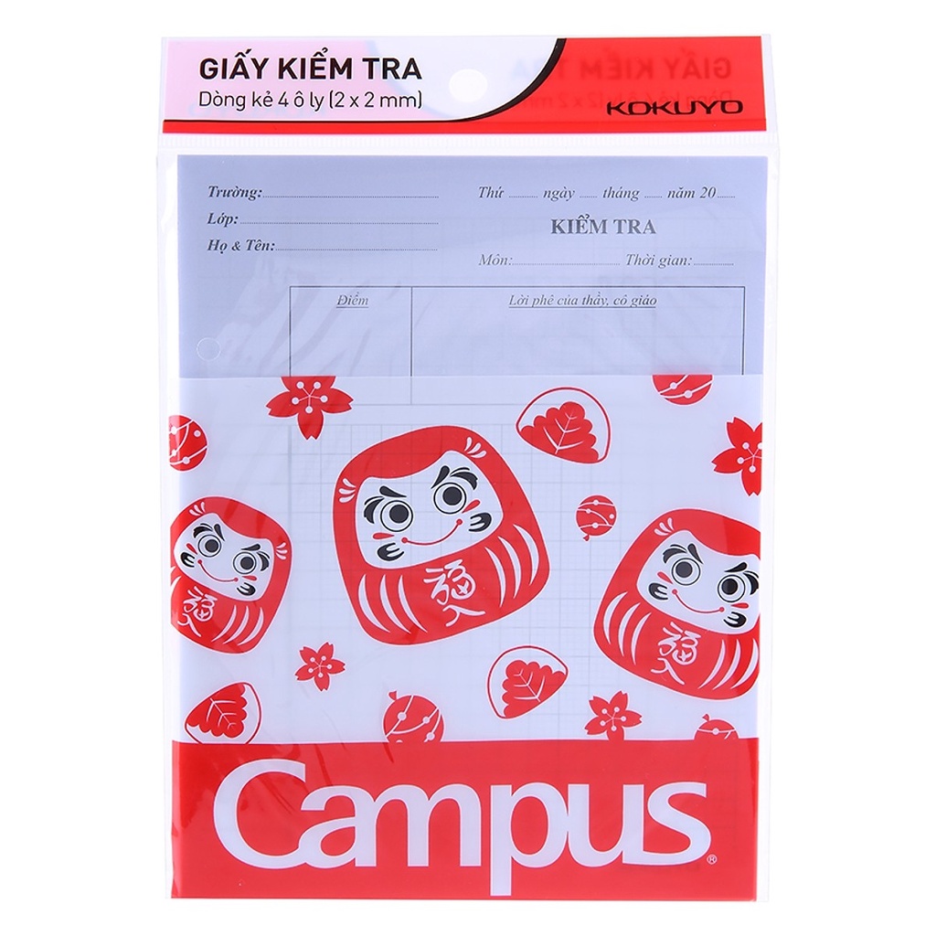 Giấy kiểm tra, khổ A5, định lượng 70gsm - 4 ô ly vuông - 15 tờ đôi trong 1 gói - CAMPUS KKY TP-AF70G-15