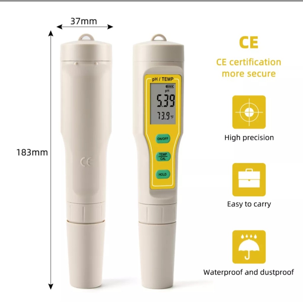 Máy đo độ pH nước hồ bơi bể cá điện tử cầm tay chống nước IP67 Water tester 2 in 1