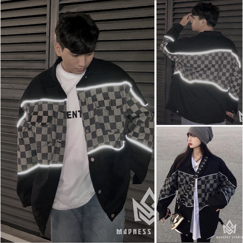 ẢNH THẬT Áo Khoác Jean Caro Form Rộng phản quang cực ngầu Unisex Cho Cả Nam Và Nữ Madness Studio