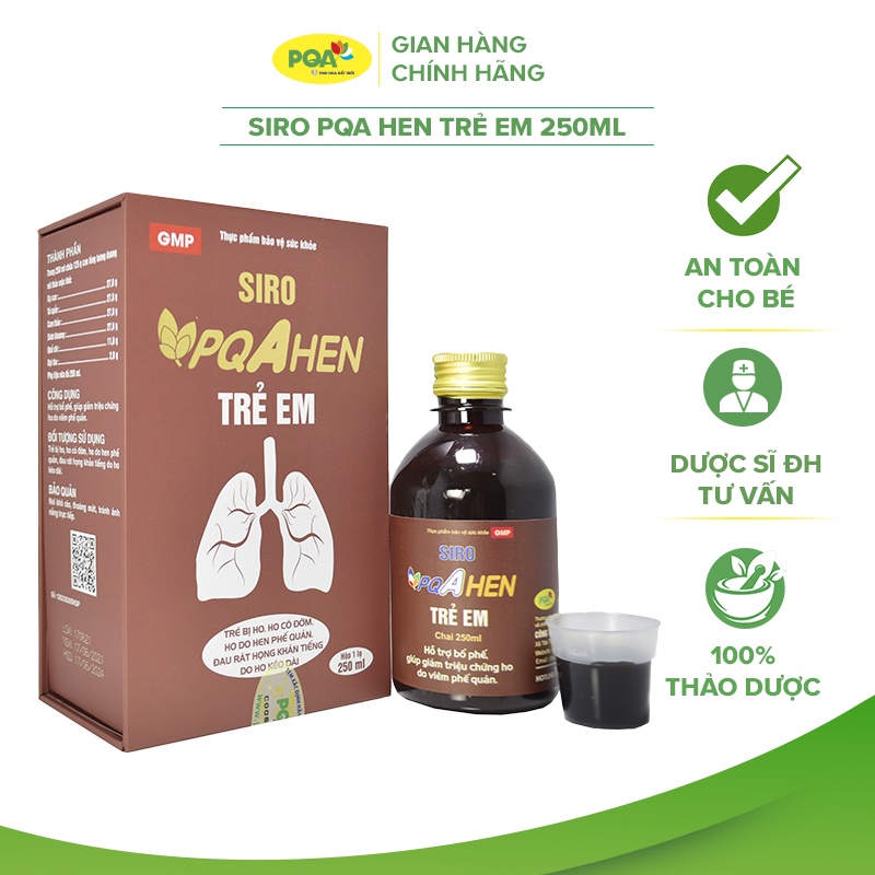 Siro Hen Trẻ Em PQA Dùng Cho Bé Ho, Khò Khè, Viêm Phế Quản, Hen Phế Quản Hộp 250ml