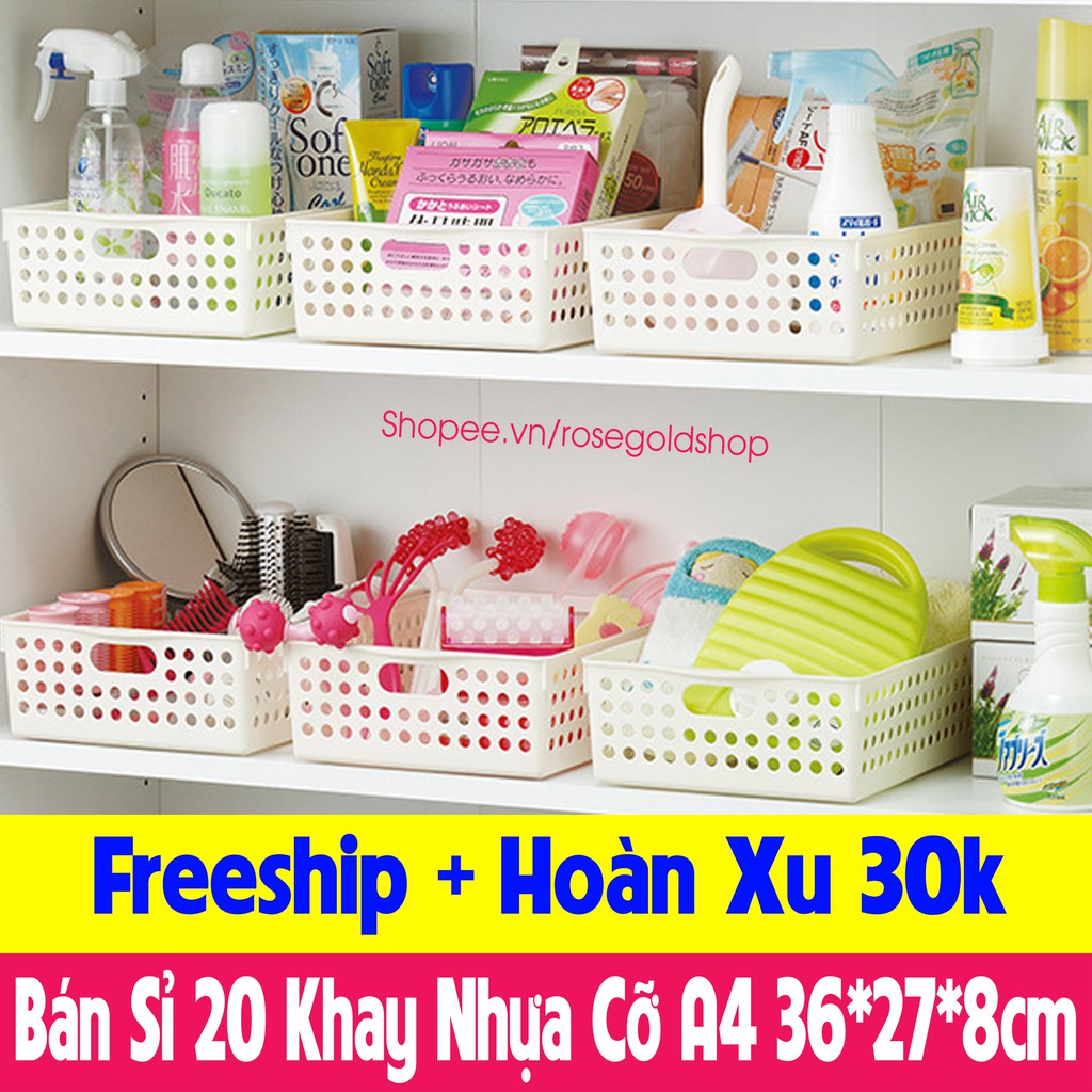 Bán Sỉ 20 Khay Nhựa Chữ Nhật, Rổ Nhựa Cỡ A4,B5 (36*27*8cm) Nhựa Việt Nhật - Rổ Nhựa Đa Năng Nhiều Màu