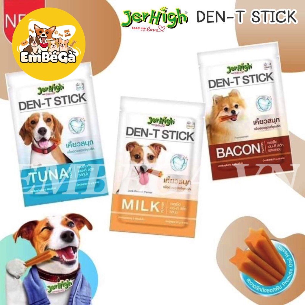 Jerhigh Den-T Stick que gặm sạch răng cho chó - Gói 70g (6 que)