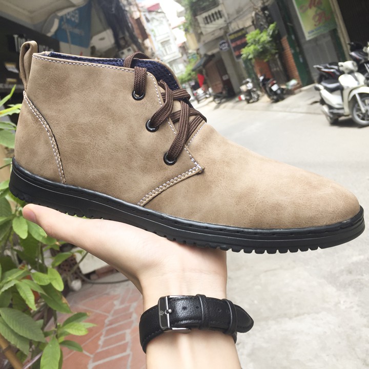 [Có Video Thật] Giày Chukka boot cổ lửng màu be-M443-be