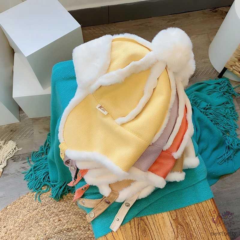 Mũ Phối Nhung Ấm Áp Đính Bóng Lông Đáng Yêu Thời Trang Mùa Đông Phong Cách Hàn Quốc Cho Trẻ Em