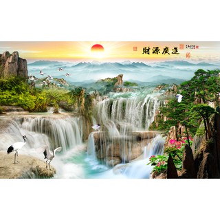 Tranh Dán Tường 3D,  Sơn Thủy Hữu Tình- Màu Sắc Nét- Đã tích hợp sẵn keo - CT4
