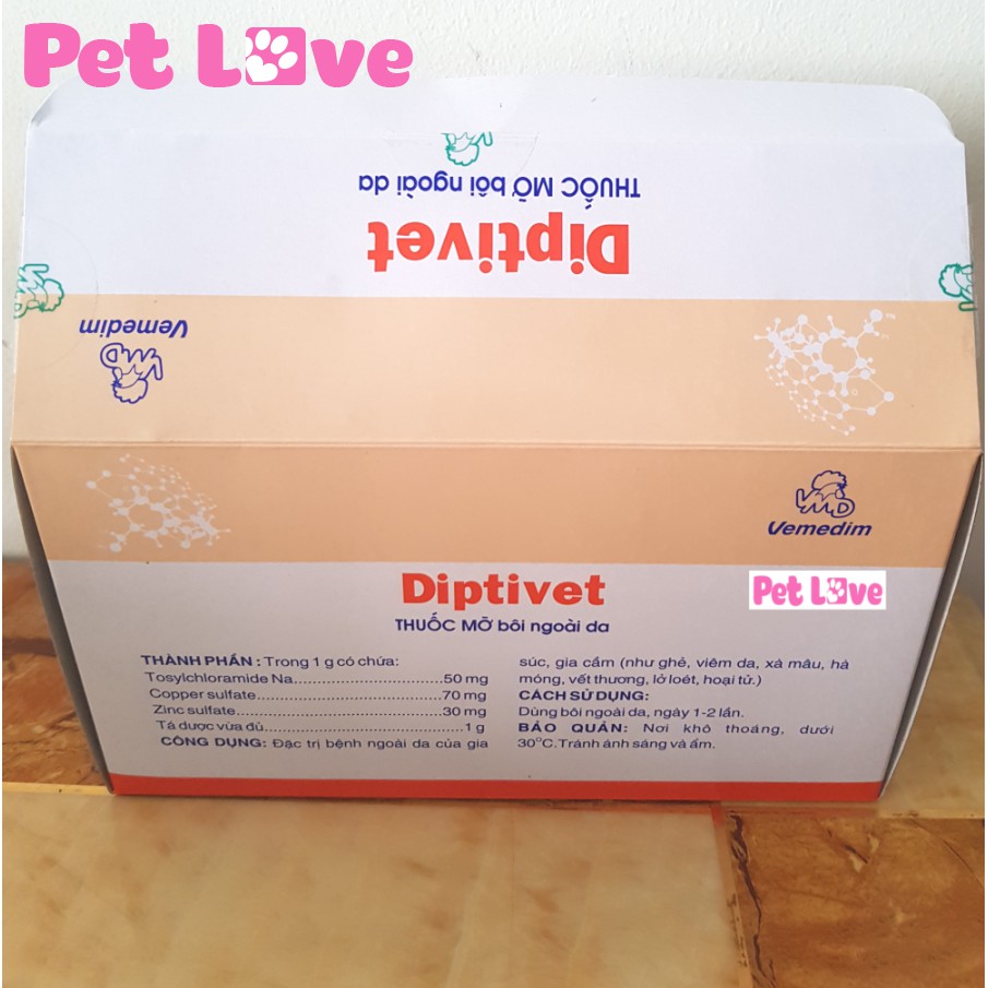 1 hộp DIPTIVET trị viêm da, ghẻ, xà mâu, hà móng, vết thương vật nuôi