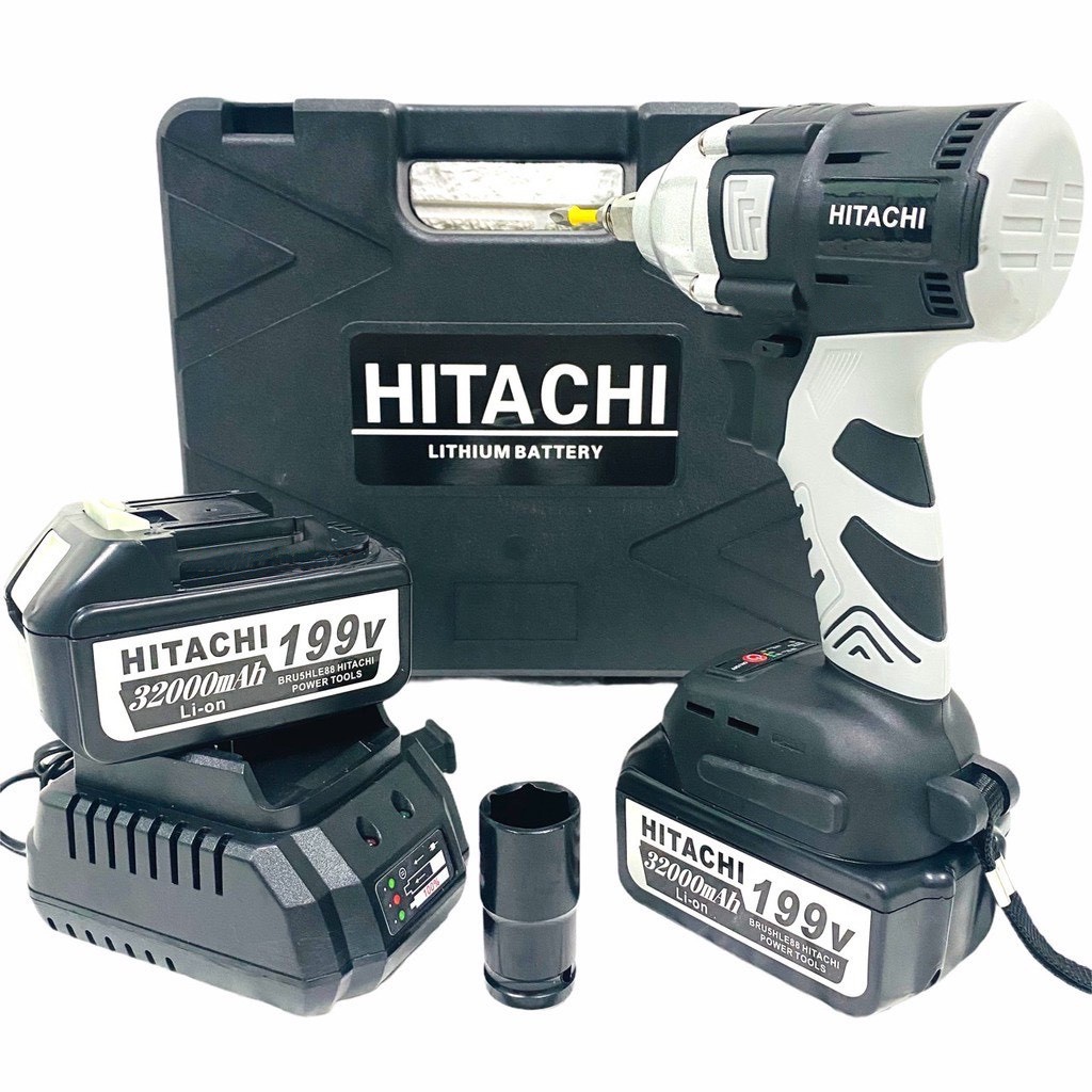 Máy Siết Bulong Hitachi 199VF 2 PIN Đầu 2 Trong 1, Máy Bắn Bulong Không Chổi Than - Tặng Kèm Bộ Phụ kiện 22 chi tiết