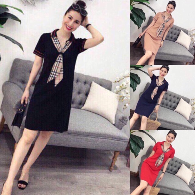Bán Sỉ Hot Đầm len ngắn tay cổ thắt khăn thời trang DVNL