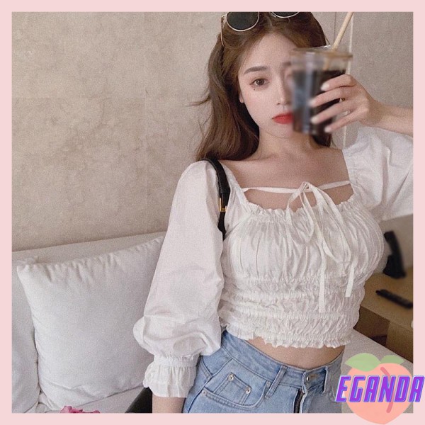 Áo croptop trắng trễ vai buộc dây cổ, Áo croptop trắng trễ vai bèo sang chảnh nàng thơ phong cách Hàn Quốc- EGD | BigBuy360 - bigbuy360.vn