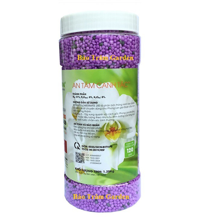 Phân tan chậm thông minh Rynan Flowermate 200 NPK 31-8-8 chuyên dùng cho phong lan cây con hũ 1.25Kg