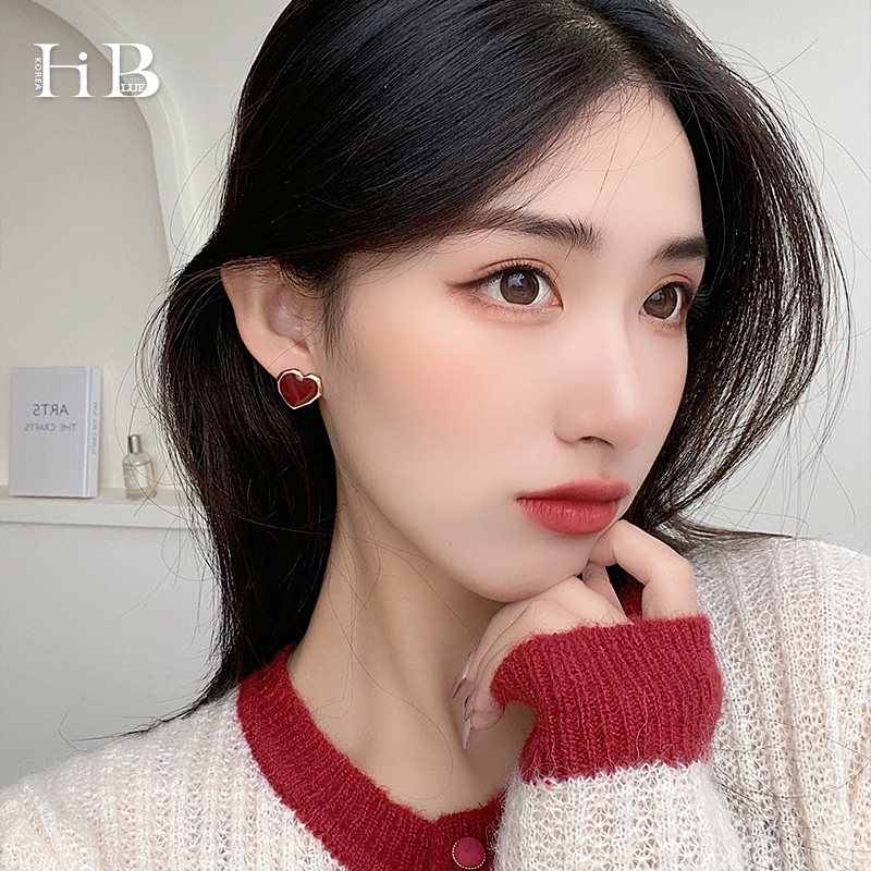 Set 2 Đôi Bông Tai Hình Trái Tim Đỏ Đính Đá Opal Thời Trang